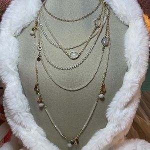3 individual Loft crystal, white and cream beads necklaces.